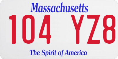 MA license plate 104YZ8