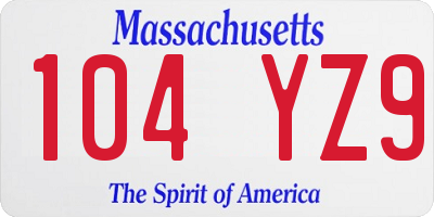 MA license plate 104YZ9