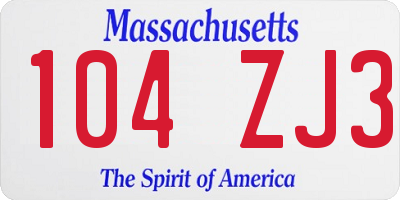 MA license plate 104ZJ3