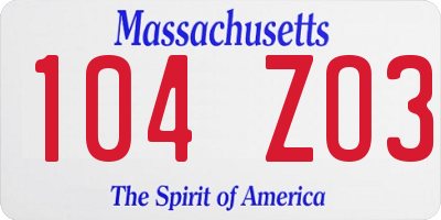MA license plate 104ZO3