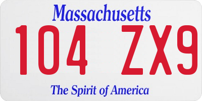 MA license plate 104ZX9