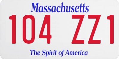 MA license plate 104ZZ1