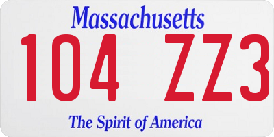 MA license plate 104ZZ3