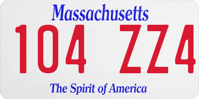 MA license plate 104ZZ4