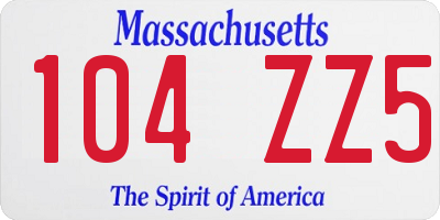 MA license plate 104ZZ5