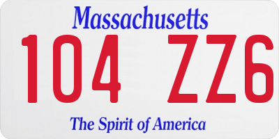 MA license plate 104ZZ6