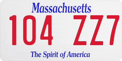 MA license plate 104ZZ7