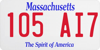 MA license plate 105AI7