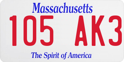 MA license plate 105AK3