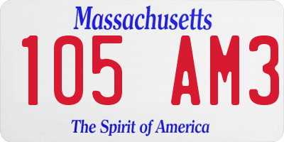MA license plate 105AM3