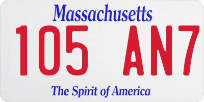MA license plate 105AN7