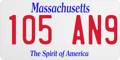MA license plate 105AN9