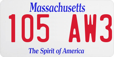 MA license plate 105AW3