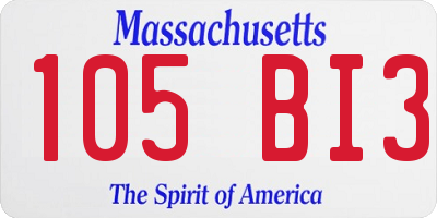 MA license plate 105BI3
