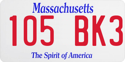 MA license plate 105BK3