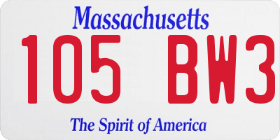 MA license plate 105BW3
