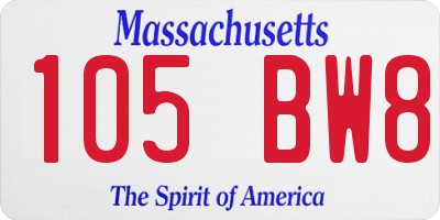 MA license plate 105BW8