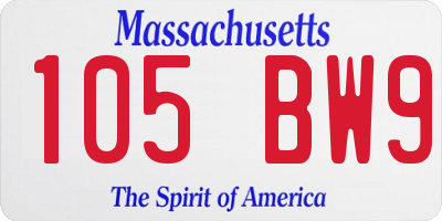 MA license plate 105BW9