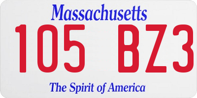 MA license plate 105BZ3