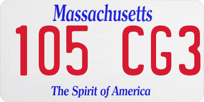 MA license plate 105CG3