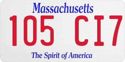 MA license plate 105CI7