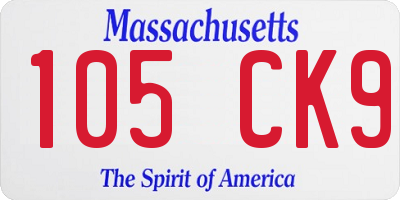 MA license plate 105CK9