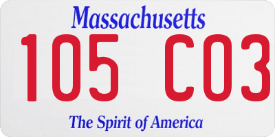 MA license plate 105CO3