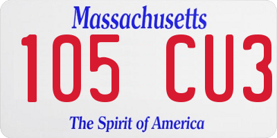 MA license plate 105CU3