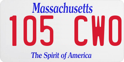 MA license plate 105CW0
