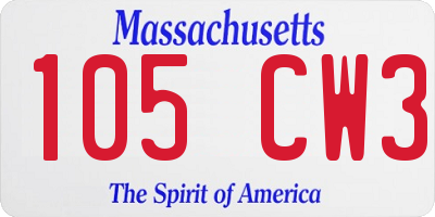 MA license plate 105CW3
