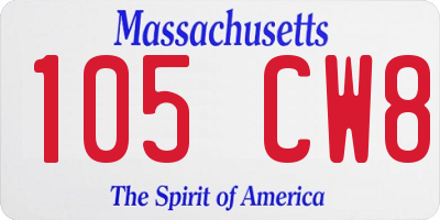 MA license plate 105CW8