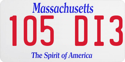 MA license plate 105DI3