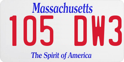 MA license plate 105DW3