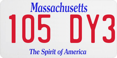 MA license plate 105DY3
