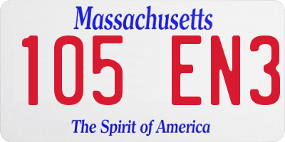 MA license plate 105EN3
