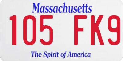 MA license plate 105FK9