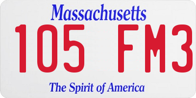 MA license plate 105FM3
