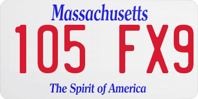MA license plate 105FX9