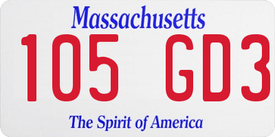 MA license plate 105GD3