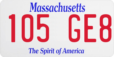 MA license plate 105GE8