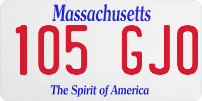 MA license plate 105GJ0