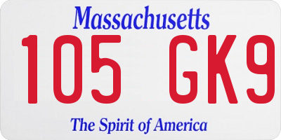 MA license plate 105GK9