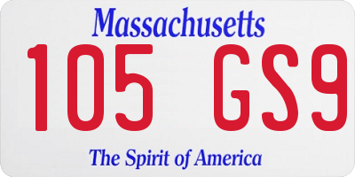 MA license plate 105GS9