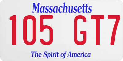 MA license plate 105GT7