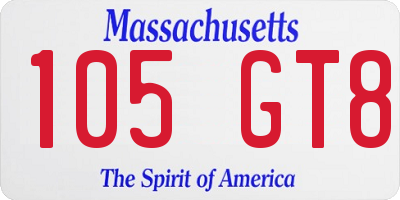 MA license plate 105GT8