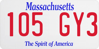 MA license plate 105GY3