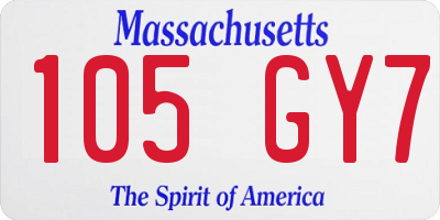 MA license plate 105GY7