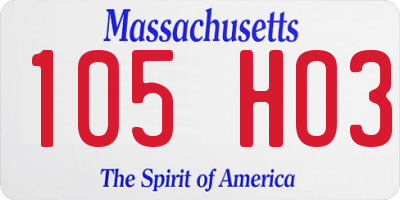 MA license plate 105HO3