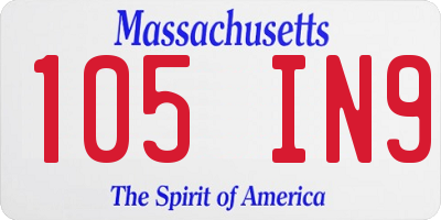MA license plate 105IN9