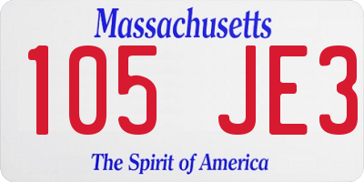MA license plate 105JE3